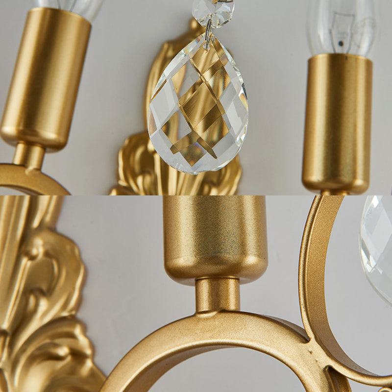 BowLift | Brass Arch Arm Wall Mounted Light Modernism 1/2 Lights Metal Flush Mount Wall Light with Drop Crystal Decoration