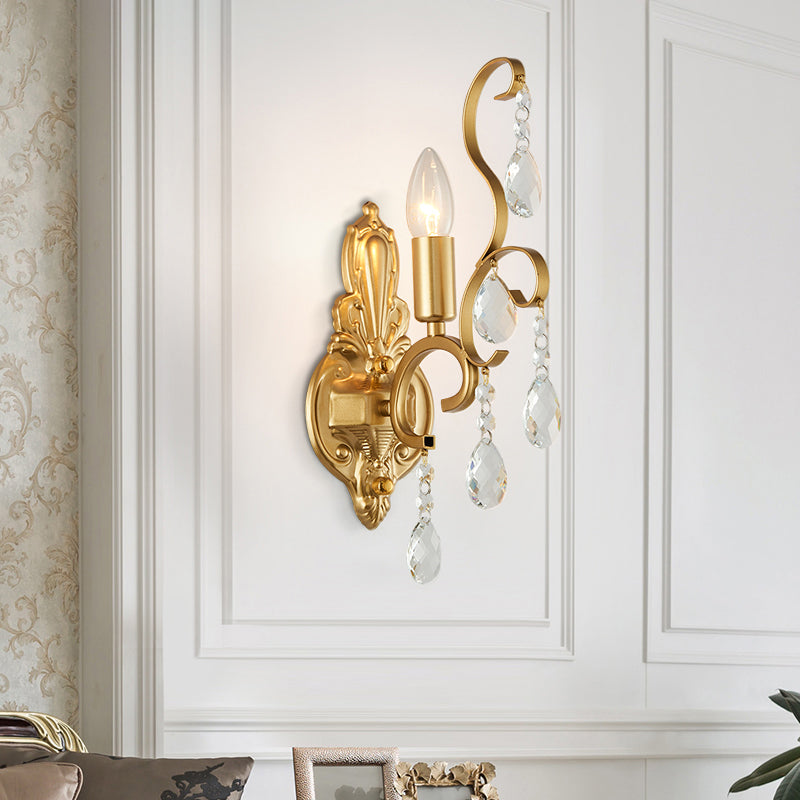 BowLift | Brass Arch Arm Wall Mounted Light Modernism 1/2 Lights Metal Flush Mount Wall Light with Drop Crystal Decoration