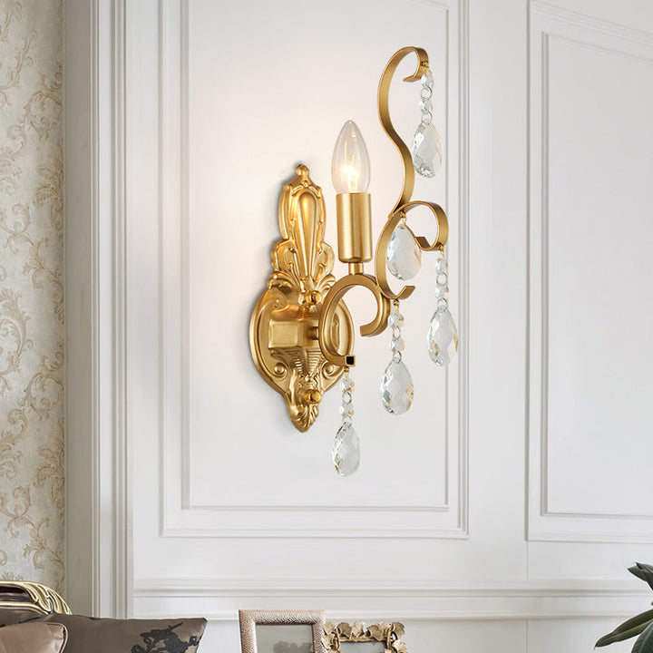 BowLift | Brass Arch Arm Wall Mounted Light Modernism 1/2 Lights Metal Flush Mount Wall Light with Drop Crystal Decoration