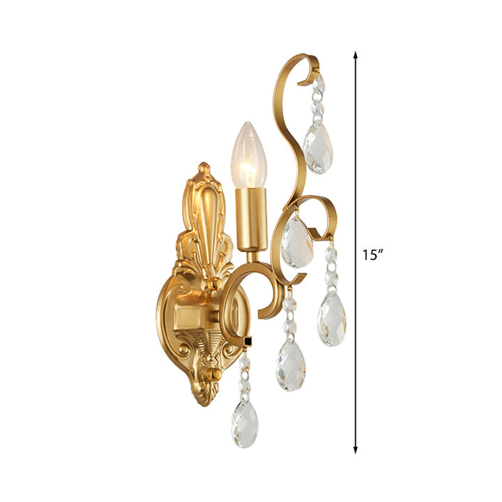 BowLift | Brass Arch Arm Wall Mounted Light Modernism 1/2 Lights Metal Flush Mount Wall Light with Drop Crystal Decoration