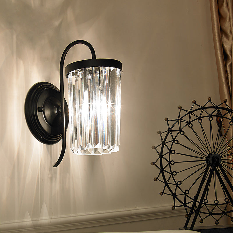 BowLift | Prismatic Crystal Cylinder Wall Light Modern 1 Light Gold/Black Wall Mount Light