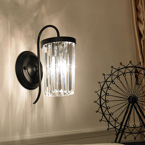BowLift | Prismatic Crystal Cylinder Wall Light Modern 1 Light Gold/Black Wall Mount Light