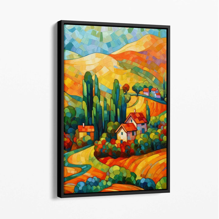 Colorful landscape with house abstract painting canvas print | Bowlift