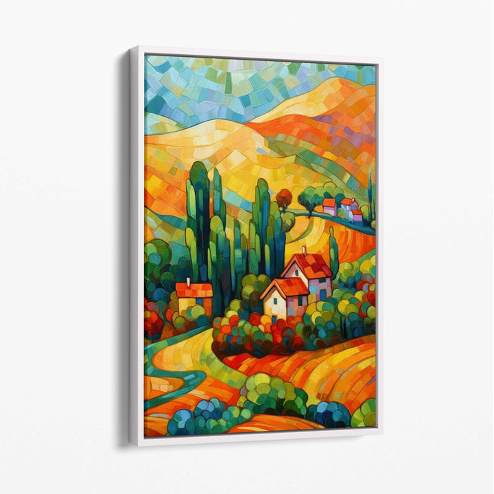 Colorful landscape with house abstract painting canvas print | Bowlift