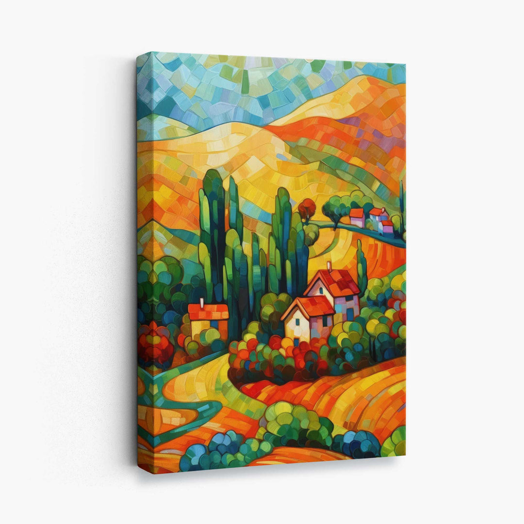 Colorful landscape with house abstract painting canvas print | Bowlift