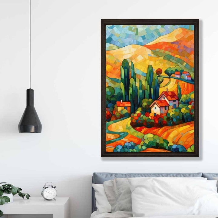 Colorful landscape with house abstract painting art print | Bowlift