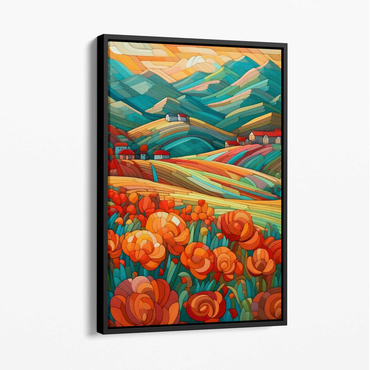 Colorful landscape with red flowers abstract painting canvas print | Bowlift