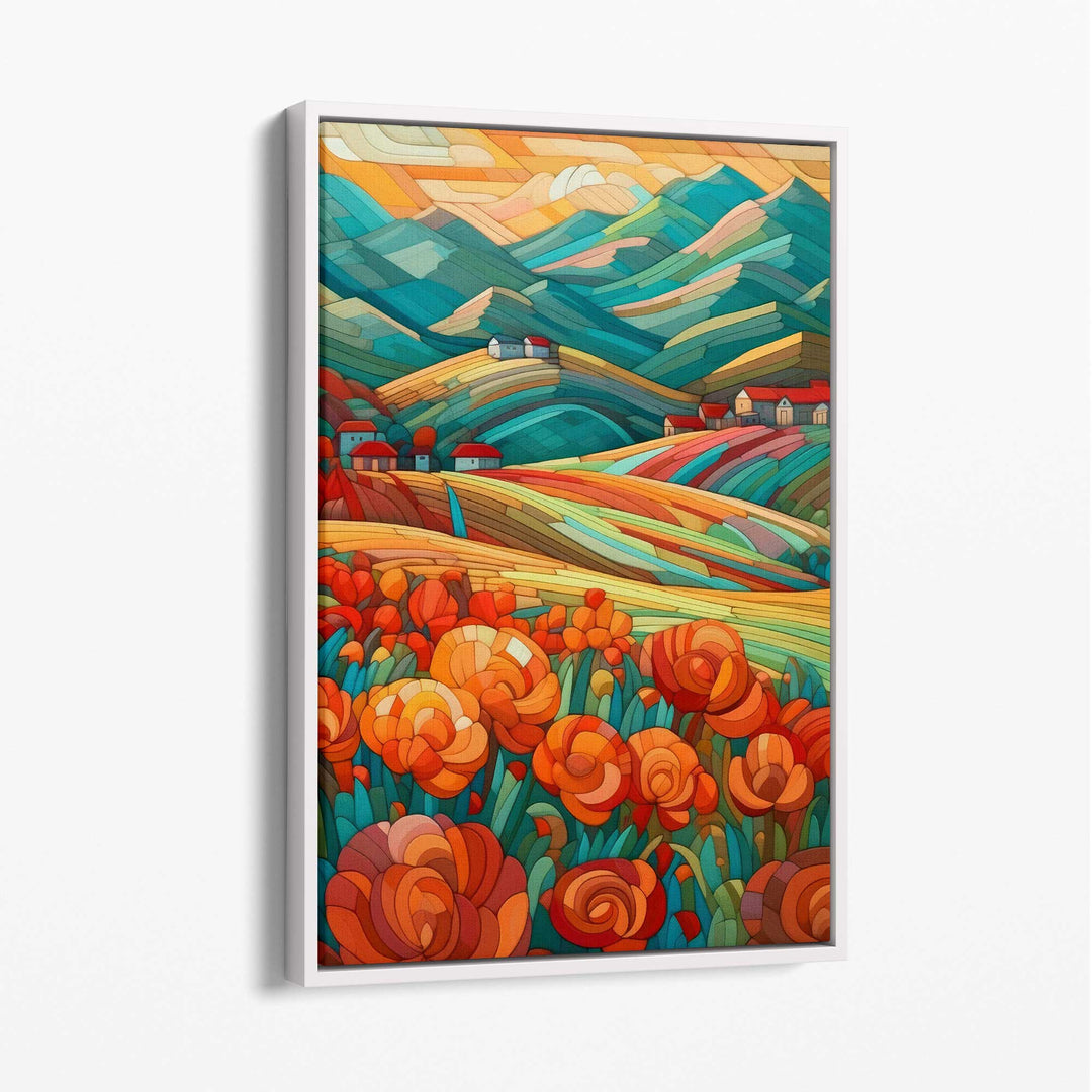 Colorful landscape with red flowers abstract painting canvas print | Bowlift