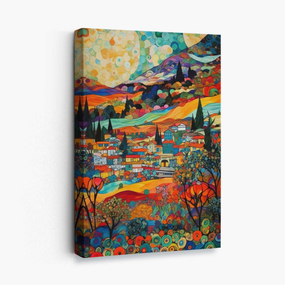 Colorful City Landscape Mosaic Style Abstract Painting Canvas Print | Bowlift