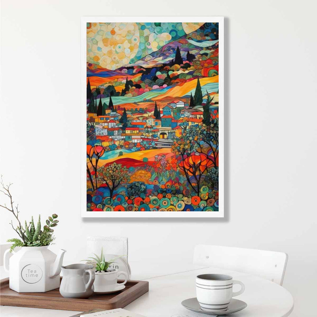 Colorful Urban Landscape Mosaic Style Abstract Painting Art Print | Bowlift