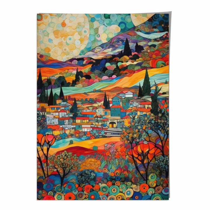 Colorful Urban Landscape Mosaic Style Abstract Painting Art Print | Bowlift
