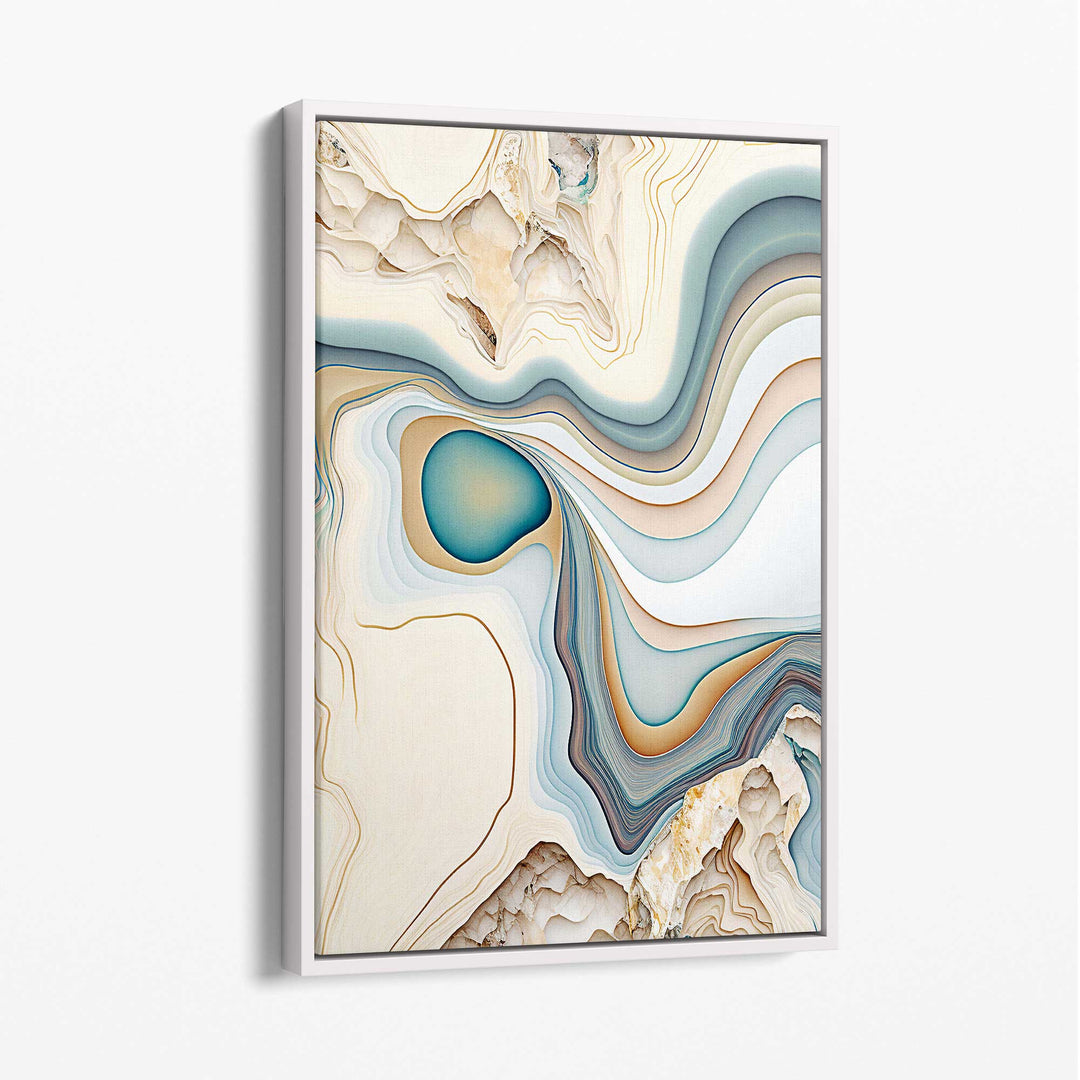 Abstract Contemporary Linen Picture in Beige and Blue No. 1 | Bowlift