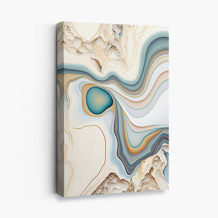 Abstract Contemporary Linen Picture in Beige and Blue No. 1 | Bowlift