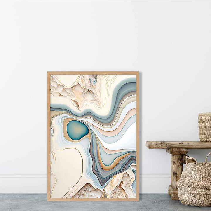 Abstract contemporary art print in Beige and Blue No. 1 | Bowlift