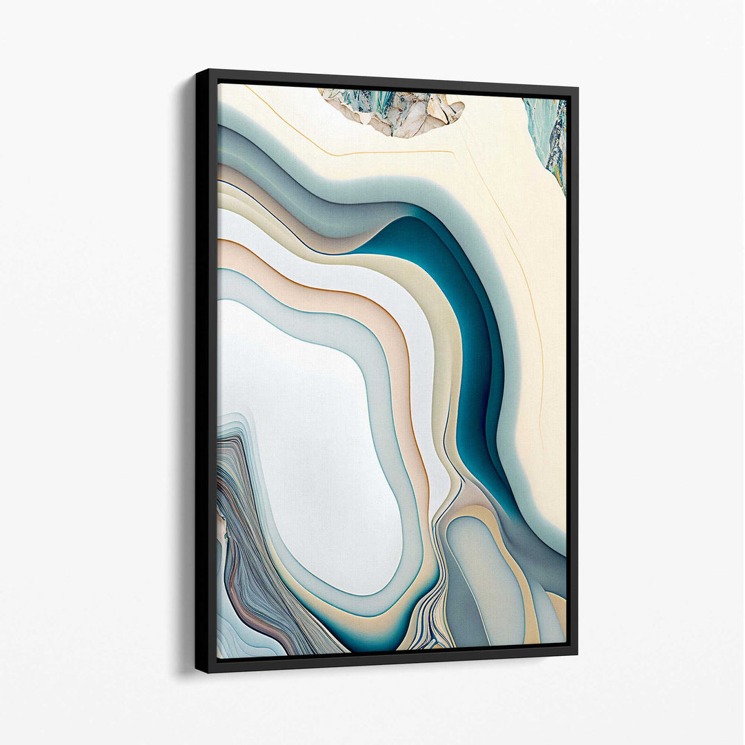 Abstract contemporary canvas print in beige and blue No. 2 | Bowlift