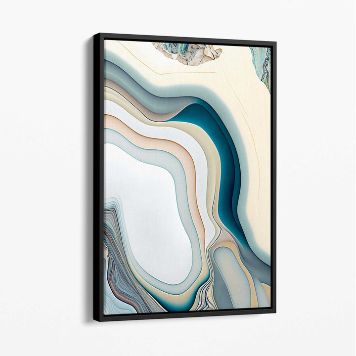 Abstract contemporary canvas print in beige and blue No. 2 | Bowlift