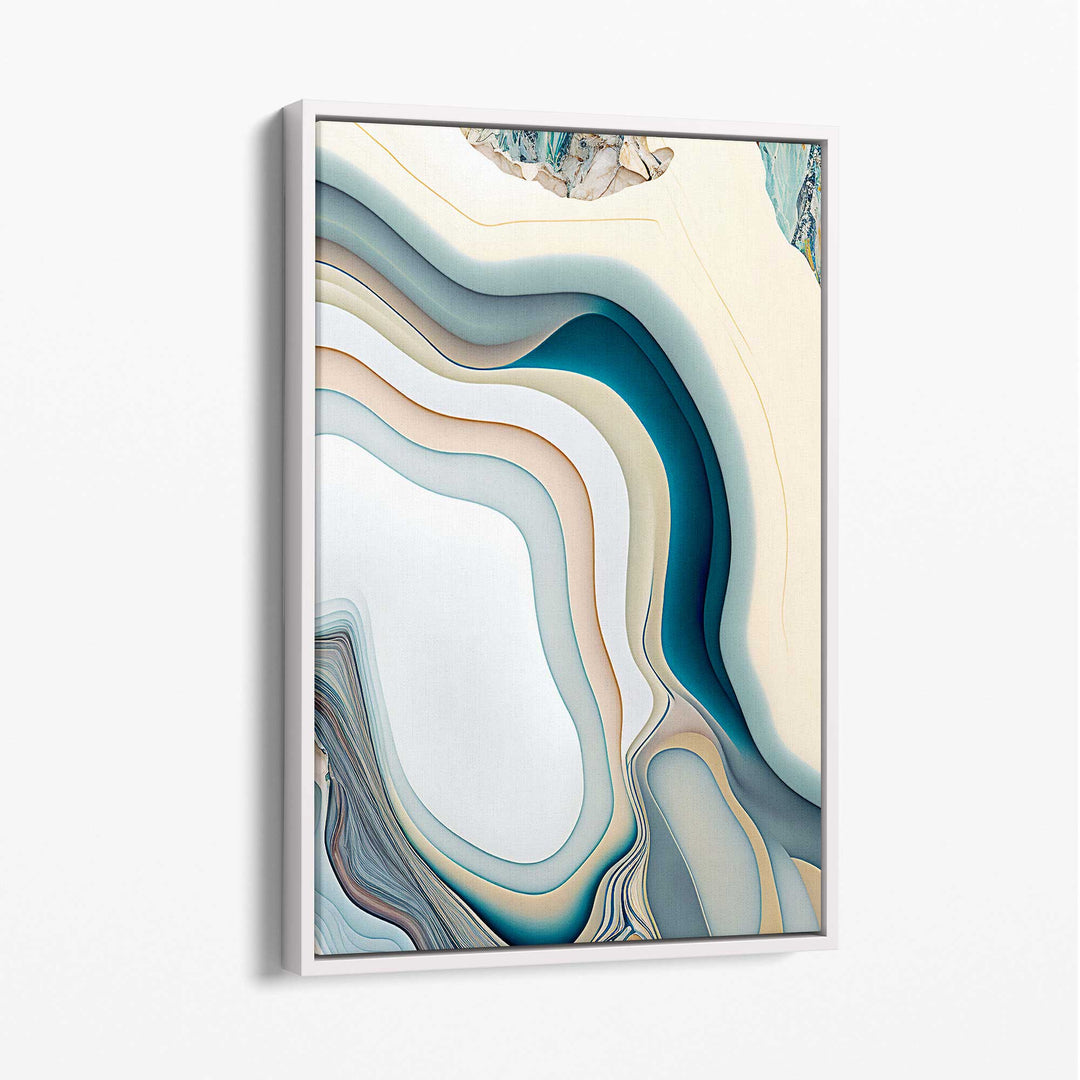Abstract contemporary canvas print in beige and blue No. 2 | Bowlift