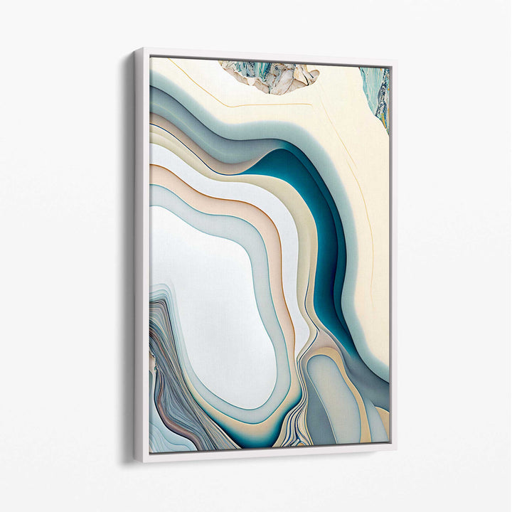 Abstract contemporary canvas print in beige and blue No. 2 | Bowlift