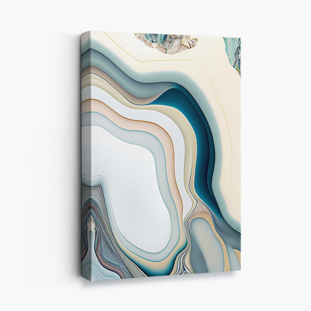 Abstract contemporary canvas print in beige and blue No. 2 | Bowlift