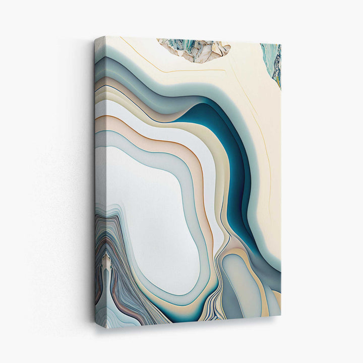 Abstract contemporary canvas print in beige and blue No. 2 | Bowlift