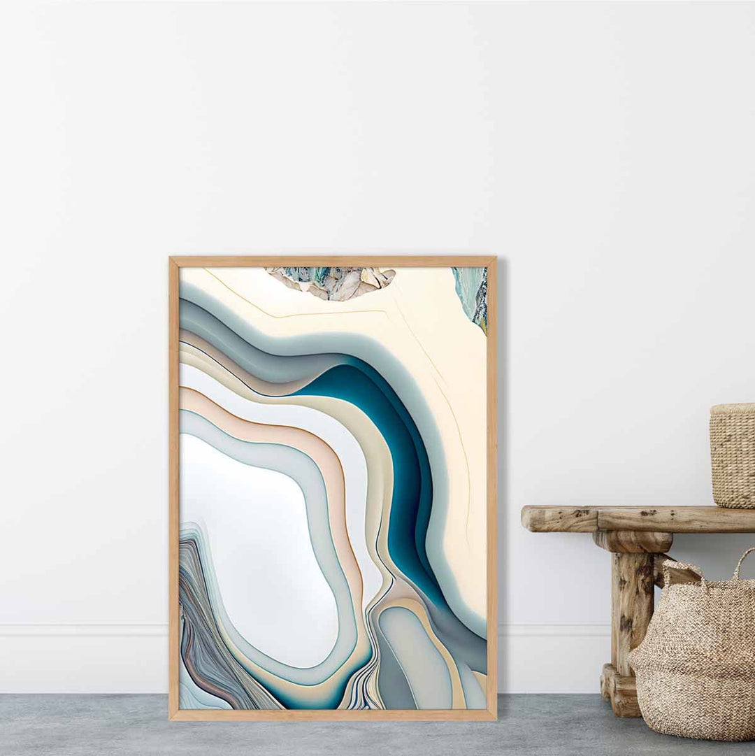 Abstract contemporary art print in beige and blue No. 2 | Bowlift