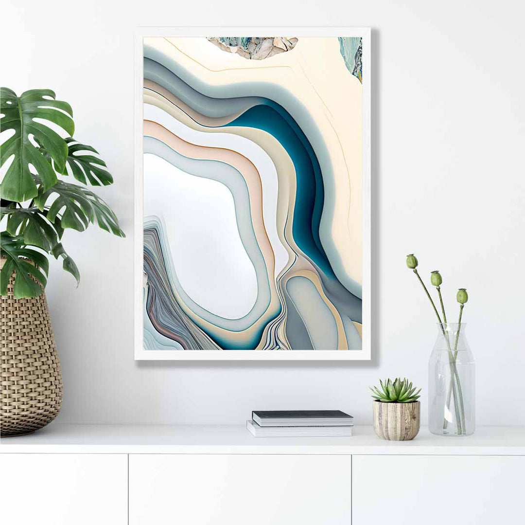 Abstract contemporary art print in beige and blue No. 2 | Bowlift