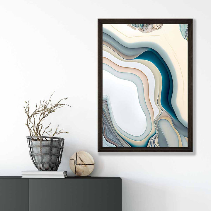 Abstract contemporary art print in beige and blue No. 2 | Bowlift