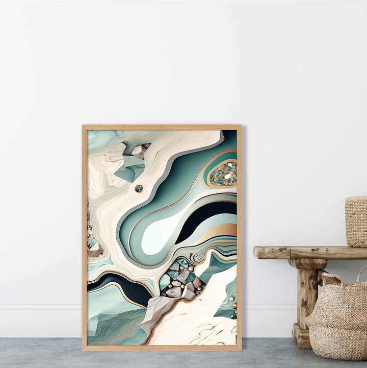 Abstract contemporary poster in beige and green No. 3 | Bowlift