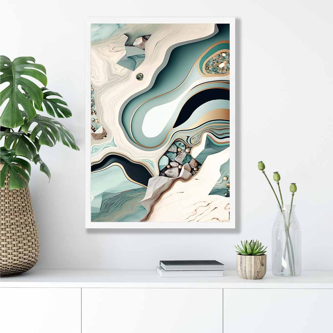 Abstract contemporary poster in beige and green No. 3 | Bowlift