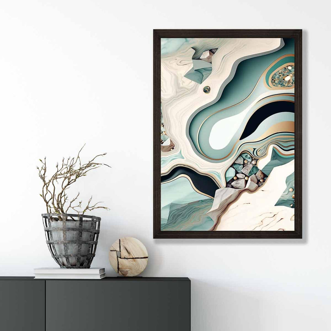 Abstract contemporary poster in beige and green No. 3 | Bowlift