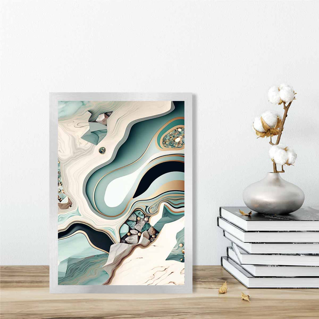 Abstract contemporary poster in beige and green No. 3 | Bowlift