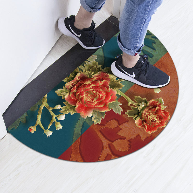 BowLift | Chinoiserie Printed Rug Multi Colored Polypropylene Carpet Anti-Slip Back Pet Friendly Stain Resistant Rug for Door