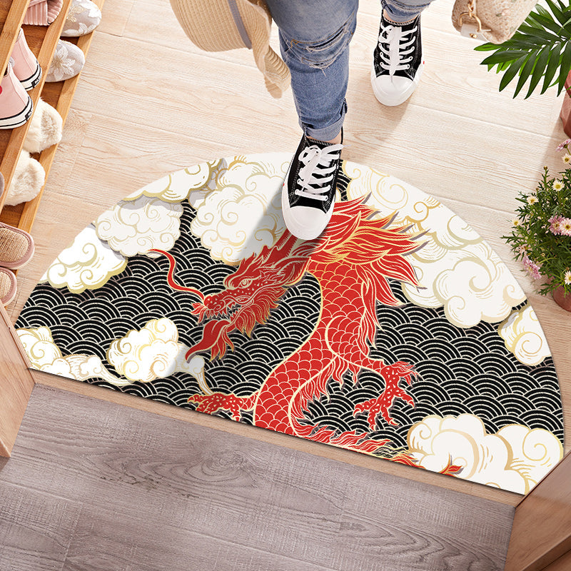 BowLift | Chinoiserie Printed Rug Multi Colored Polypropylene Carpet Anti-Slip Back Pet Friendly Stain Resistant Rug for Door