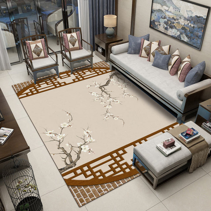 BowLift | Fancy Multicolor Flower Rug Polypropylene Asian Style Rug Stain Resistant Anti-Slip Backing Pet Friendly Rug for Guest Room