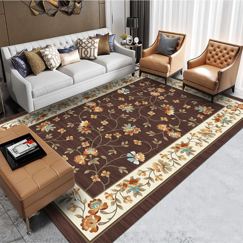 BowLift | Vintage Blossom Print Rug Multicolor Oriental Rug Polypropylene Non-slip Stain-resistant Machine washable Rug for Tea Room