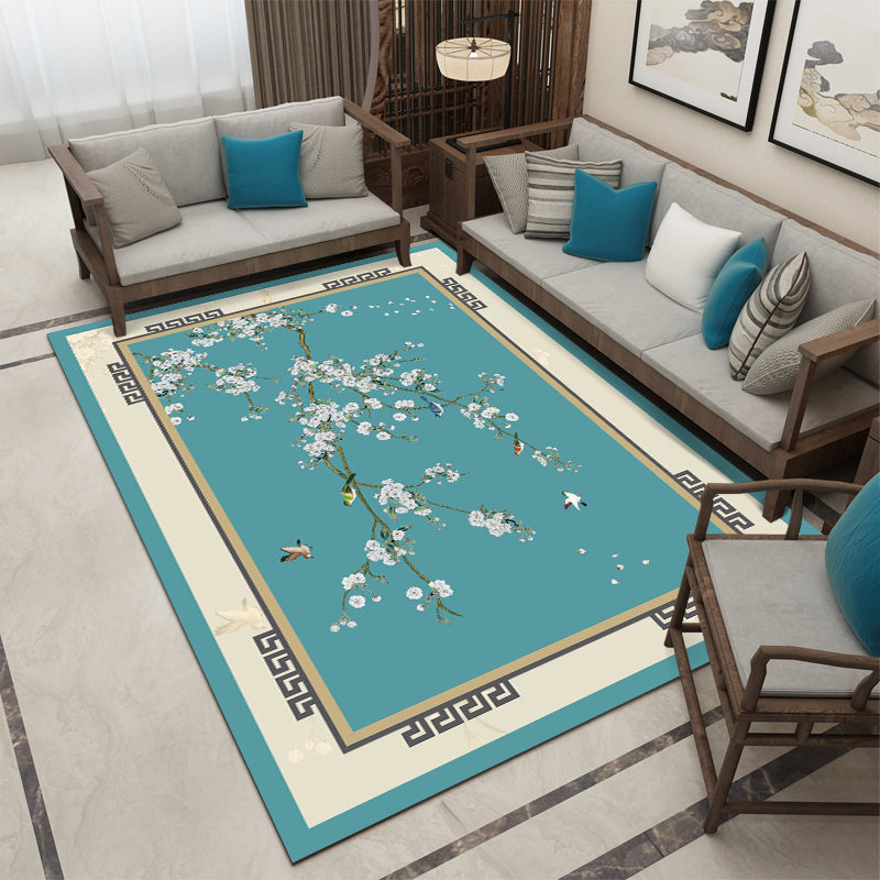 BowLift | Beautiful Multi Color Chinese Carpet Synthetic Floral Print Area Rug Machine Washable Anti-Slip Back Pet Friendly Rug for the Living Room