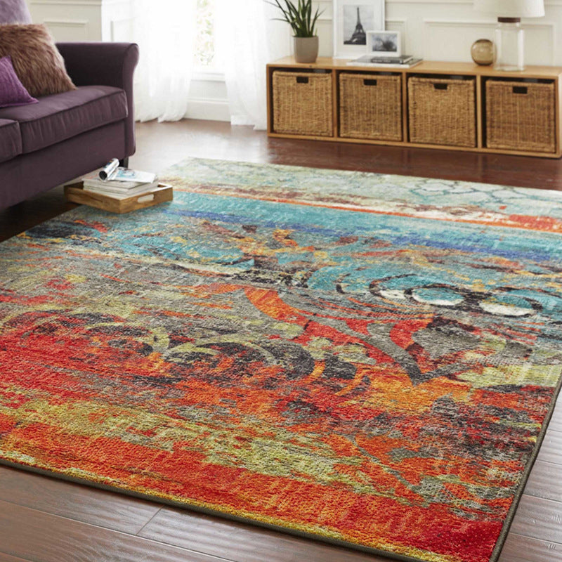 BowLift | Classic Multicolor Industrial Carpet Polyester Abstract Painting Carpet Non-Slip Back Machine Washable Stain Resistant Carpet for Lounge