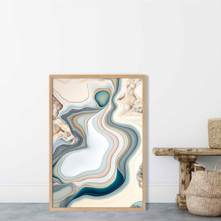 Abstract contemporary art print in Beige and Blue No. 3 | Bowlift