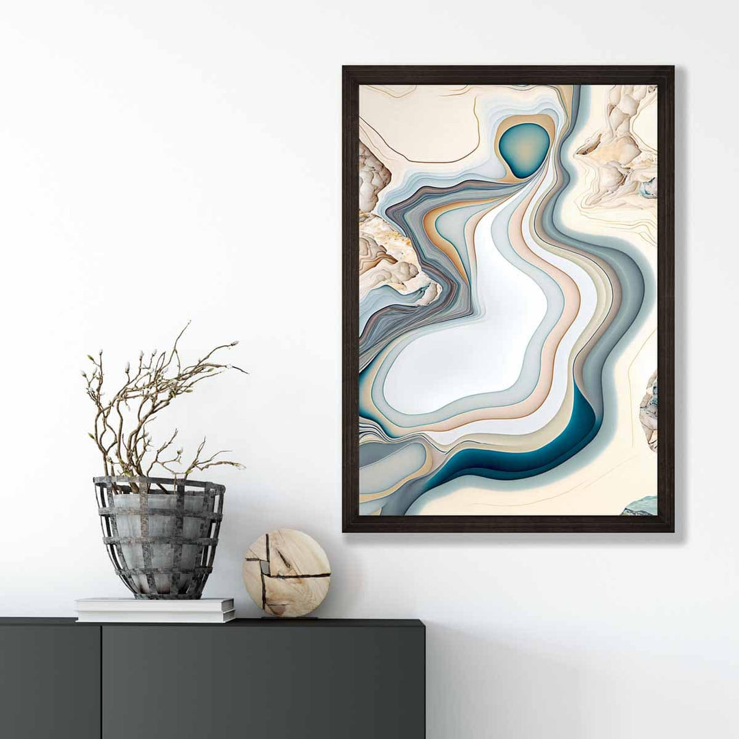 Abstract contemporary art print in Beige and Blue No. 3 | Bowlift