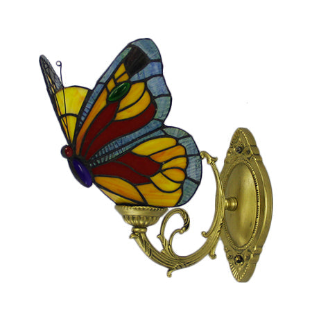 BowLift | Colored Glass Butterfly Wall Lamp Country Style 1 Light Wall Mount Lighting in Red/Blue