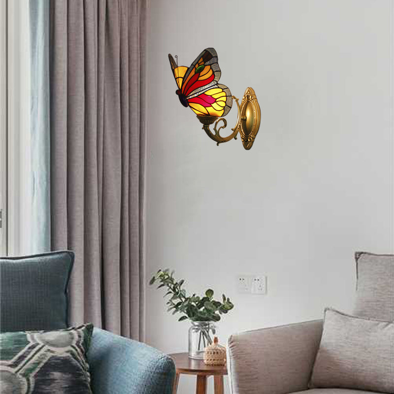 BowLift | Colored Glass Butterfly Wall Lamp Country Style 1 Light Wall Mount Lighting in Red/Blue