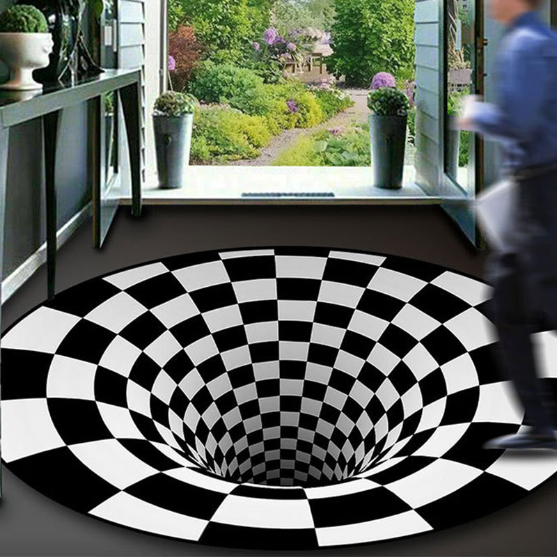 BowLift | Black-White Creative Carpet Polyester Optical Illusions Vortex Area Rug Pet Friendly Washable Non-Slip Rug for Hall