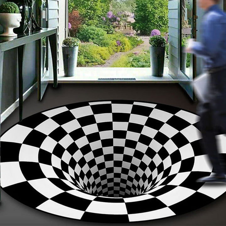 BowLift | Black-White Creative Carpet Polyester Optical Illusions Vortex Area Rug Pet Friendly Washable Non-Slip Rug for Hall