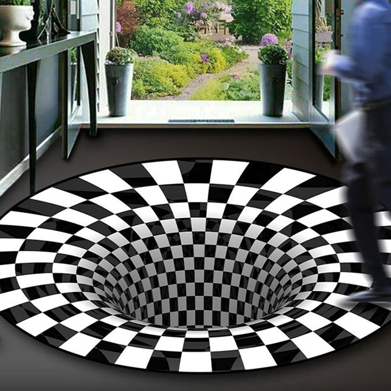 BowLift | Black-White Creative Carpet Polyester Optical Illusions Vortex Area Rug Pet Friendly Washable Non-Slip Rug for Hall