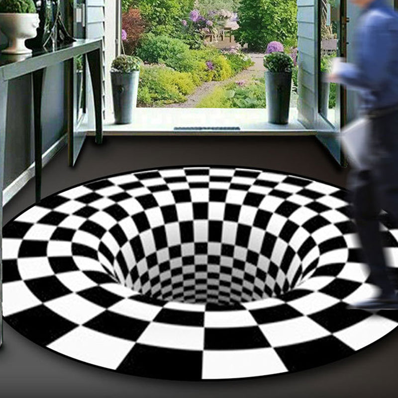 BowLift | Black-White Creative Carpet Polyester Optical Illusions Vortex Area Rug Pet Friendly Washable Non-Slip Rug for Hall