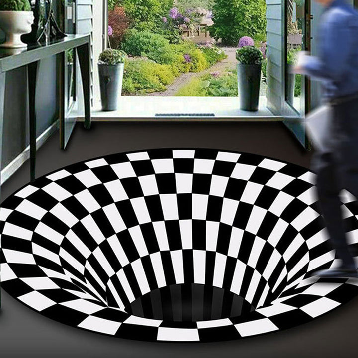 BowLift | Black-White Creative Carpet Polyester Optical Illusions Vortex Area Rug Pet Friendly Washable Non-Slip Rug for Hall