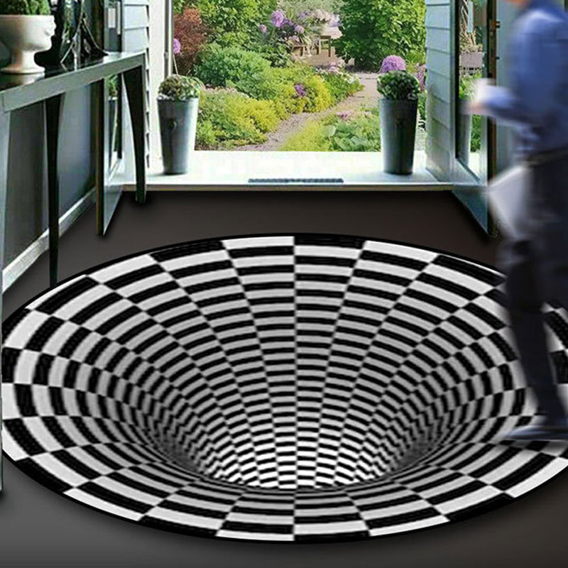 BowLift | Black-White Creative Carpet Polyester Optical Illusions Vortex Area Rug Pet Friendly Washable Non-Slip Rug for Hall