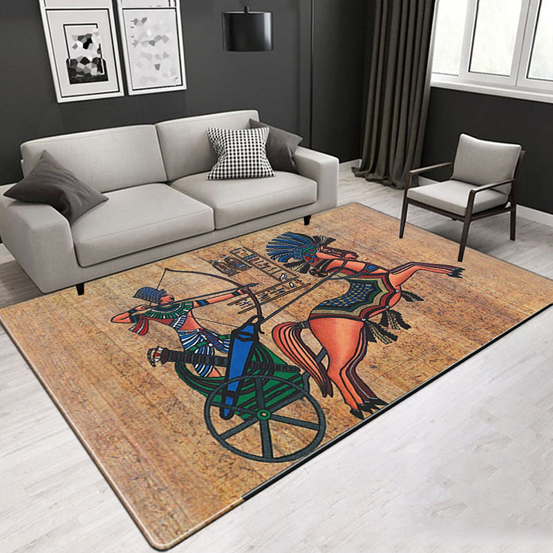 BowLift | Novelty Living Room Rug Multicolored Tribal Figures Print Rug Synthetic Pet Friendly Non-Slip Back Washable Rug