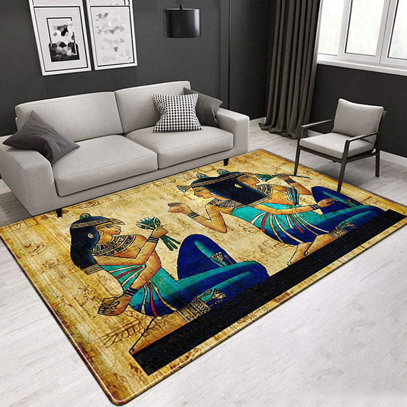 BowLift | Novelty Living Room Rug Multicolored Tribal Figures Print Rug Synthetic Pet Friendly Non-Slip Back Washable Rug