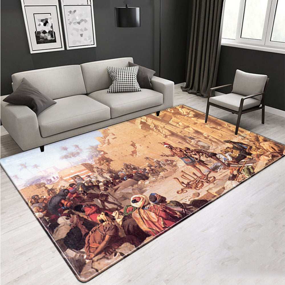 BowLift | Novelty Living Room Rug Multicolored Tribal Figures Print Rug Synthetic Pet Friendly Non-Slip Back Washable Rug